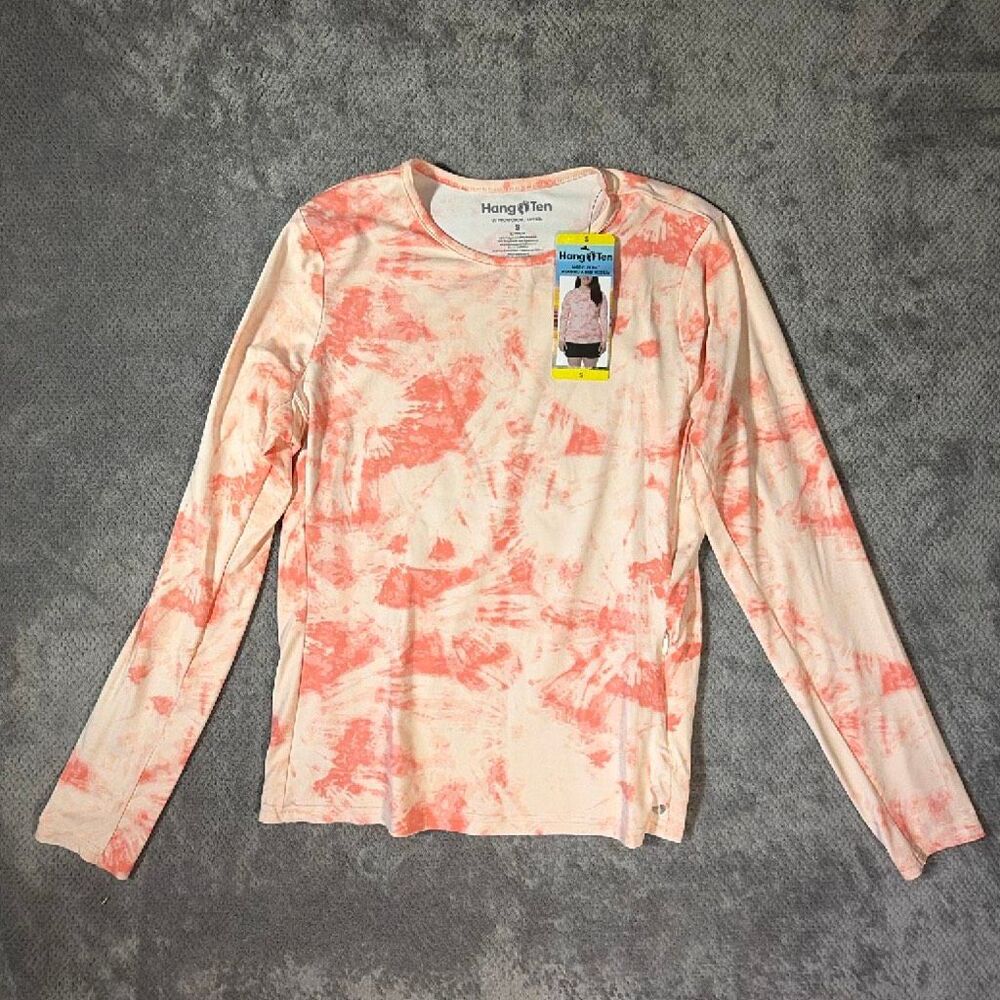 Hang Ten Women’s Small UPF 50+ Long Sleeve Sun Shirt Coral Print Rash Guard NEW